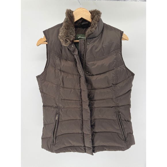 Eddie Bauer Jackets & Blazers - Eddie Bauer Goose Down Puffer Vest Womens M Brown Quilted Outdoor Hiking Zip